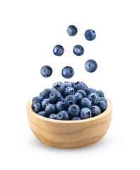 Blueberries in wood bowl  isolated on transparent png