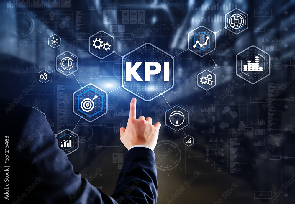 Poster kpi key performance indicator business internet technology concept on virtual screen