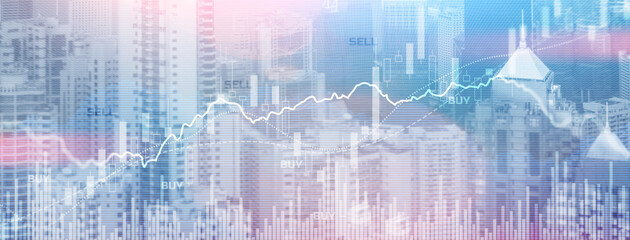 Trading Finance buy and sell concept on futuristic modern city wallpaper