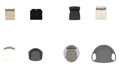 3D High Poly Chairs - SET1 Color - Top View