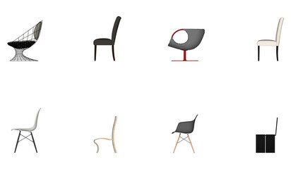 3D High Poly Chairs - SET1 Color - Lateral View