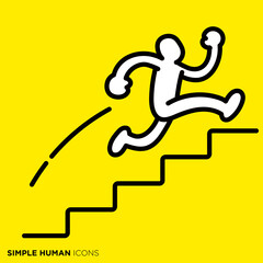 シンプルな人間のアイコンシリーズ　「階段を駆け上がる人」