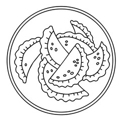 Mexican Empanadas. Vector linear hand drawing mexican food in doodle style. Latin American national dish for menu design, gastronomic recipes and booklets.