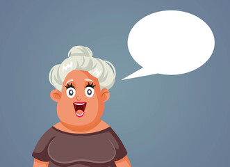 Happy Middle Age Woman with Speaking Bubble Vector Cartoon Illustration. Funny chatterbox lady giving advice and communicating 
