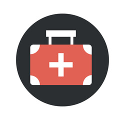 Blood donation icon. Red medical case with white cross. Health care, medication set and drugs collection. Graphic element for website. Template, layout and mockup. Cartoon flat vector illustration