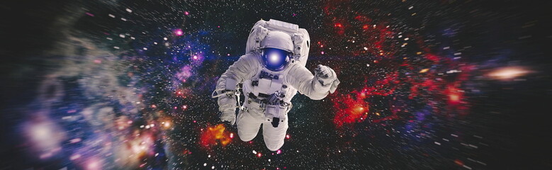 Astronaut in outer space . Astronaut wear full spacesuit for space operation . Elements of this...