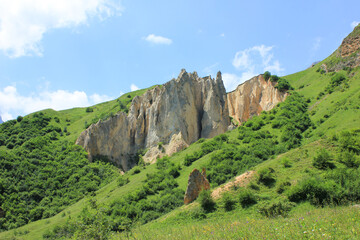 Beautiful rocks in the mountains. Laza village. Kusar region. Azerbaijan.