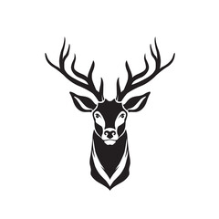 Deer head with big antlers. Reindeer head isolated vector illustration. Wild animal. Hunting logo.