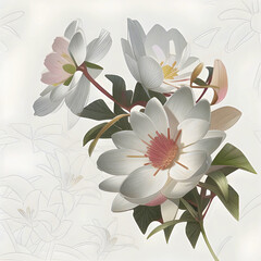 Floral background with flowers. Beautiful illustration of flowers elegant bouquet on white background. Cute Flowers. 3d rendering.