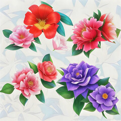 Background with flowers. Beautiful illustration of flowers elegant bouquet on white background. Cute Colorful Flowers. 3d rendering.