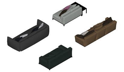 3D High Poly Sofa - SET1 Color - Isometric View 4