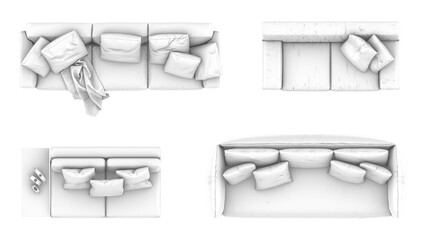 3D High Poly Sofa - SET1 Monochromatic - Top View