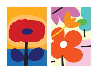 Set of flower and leaf floral background vector illustration.