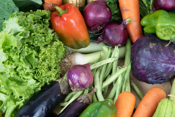 Assorted vegetables on organic background