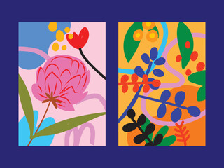 Set of flower and leaf floral background vector illustration.