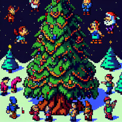 pixel art of festive christmas tree