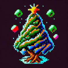 pixel art of festive christmas tree