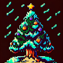 pixel art of festive christmas tree