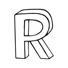 letter R hand drawn in doodle style.