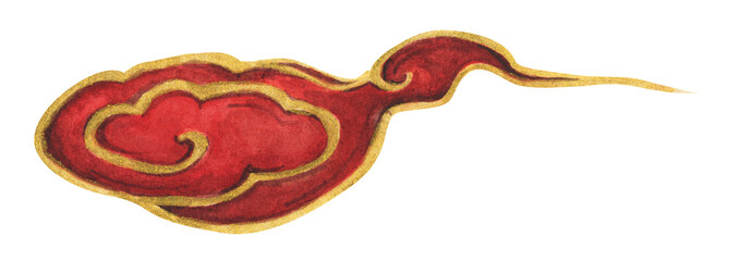 Cloud in Chinese style. Oriental decoration design. Asian decorative element for design sky or pattern. Watercolor illustration.