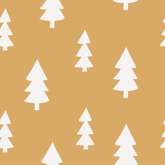 Obraz premium christmas tree seamless pattern hand drawn in doodle style. silhouette, simple, minimalism, monochrome