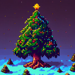 pixel art of festive christmas tree