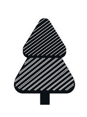 Christmas tree icon. Poster or banner for website. Tree with triangular leaves and abstract linear patterns. Design element for invitation and greeting postcard. Cartoon flat vector illustration