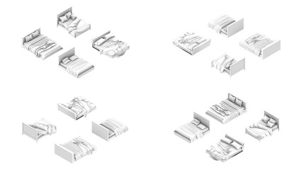 3D High Poly Bed - SET1 Monochromatic - Isometric Views