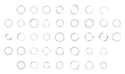 Set Black Simple Line Collection Doodle Round Floral Frame Leaves Elements Vector Design Style Sketch Isolated Illustration For Banner
