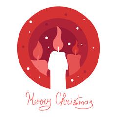 Creative Christmas greeting card with glowing candles on white background