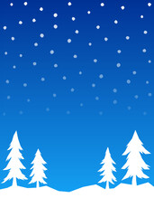 Simple winter themed background with some pine trees, snow fall and snowy land