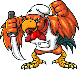 The angry rooster holding knife