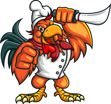 The chef rooster holding knife