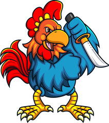 The rooster fighter holding knife