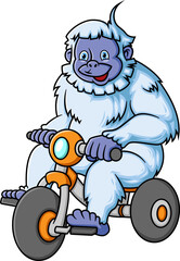 A cute big yeti riding bicycle
