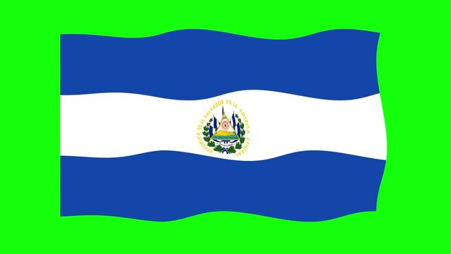 El Salvador Waving Flag 2D Animation on Green Screen Background. Looping seamless animation. Motion Graphic