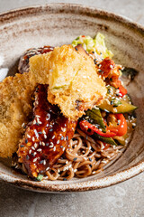 soba with tempura in bowl