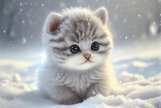 Cute kitten 3d cartoon render,Generative Ai