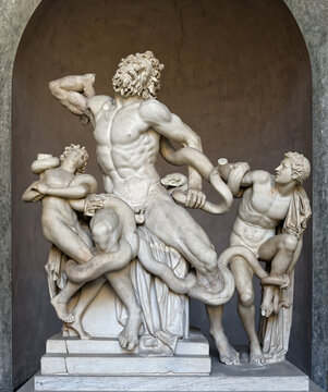 VATICAN, ITALY- AUGUST 16, 2016: Ancient statue of Laocoon and his Sons in Vatican, Italy. The Trojan Laocoon was strangled by sea snakes with his two sons