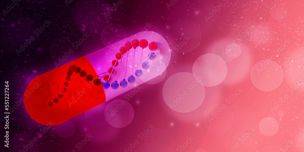 Poster 3d render of dna structure with capsule