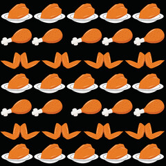 Seamless pattern with chicken drumsticks and wings
