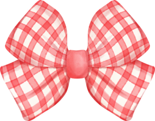 cute check striped ribbon hair bow tie preppy watercolour illustration