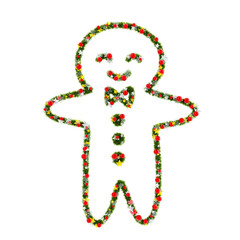 Beautiful Christmas Wreath gingerbread with red orbs and snowflakes and shiny stars on transparent background (RGBA 3D Rendering PNG)