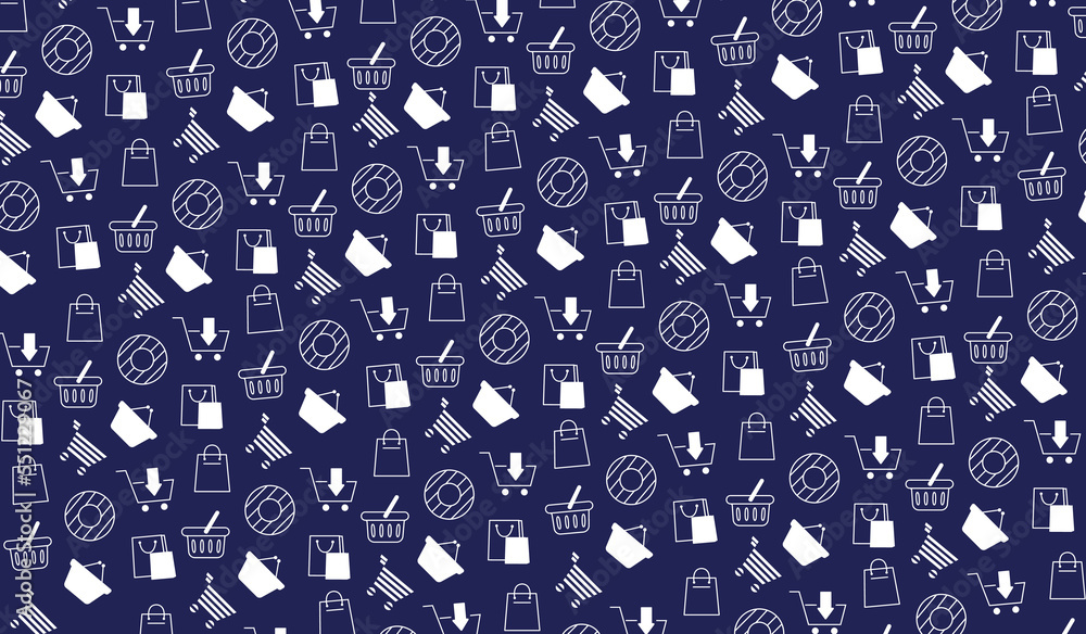 Poster shopping seamless pattern. repeating design element for printing on fabric. supermarket and grocery 