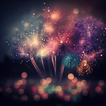 Farbenfrohes Silverster Neujahrs Feuerwerk mit Boukeh, stimmig illustrativ
