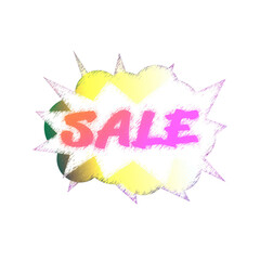 Abstract transparent iridescent grunge sale sticker element.