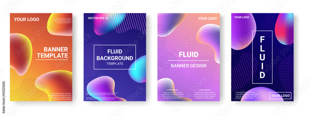 Poster geometric pattern shapes, 3d liquid, different colors. creative fluid gradient bubbles, cool memphis