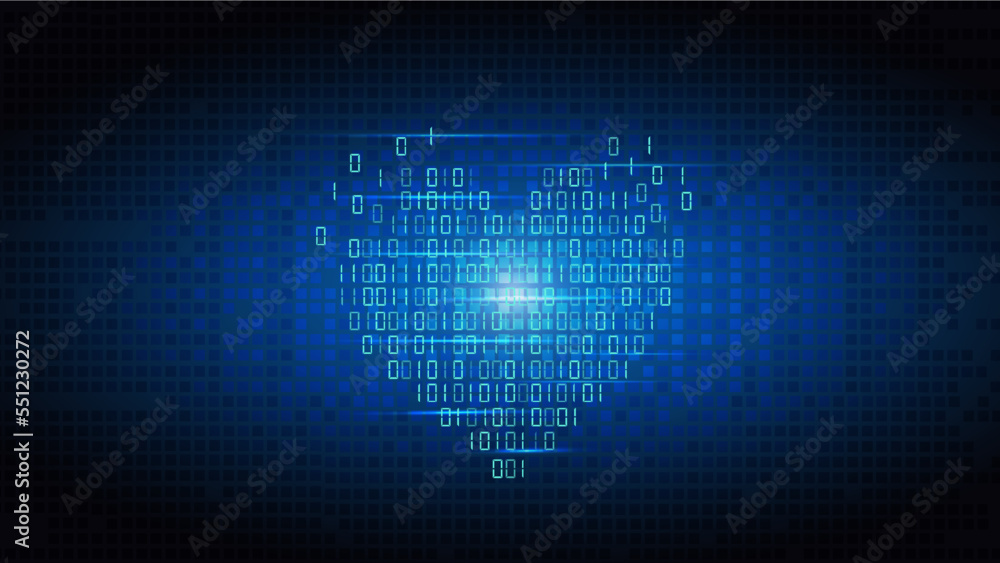 Aufkleber Technology heart. Love data code. Digital tech matrix for Valentine Day. One and zero symbols encryption. Binary internet coding. Programming background. Vector illustration concept