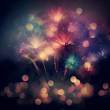 Farbenfrohes Silverster Neujahrs Feuerwerk mit Boukeh, stimmig illustrativ