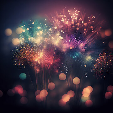 Farbenfrohes Silverster Neujahrs Feuerwerk mit Boukeh, stimmig illustrativ